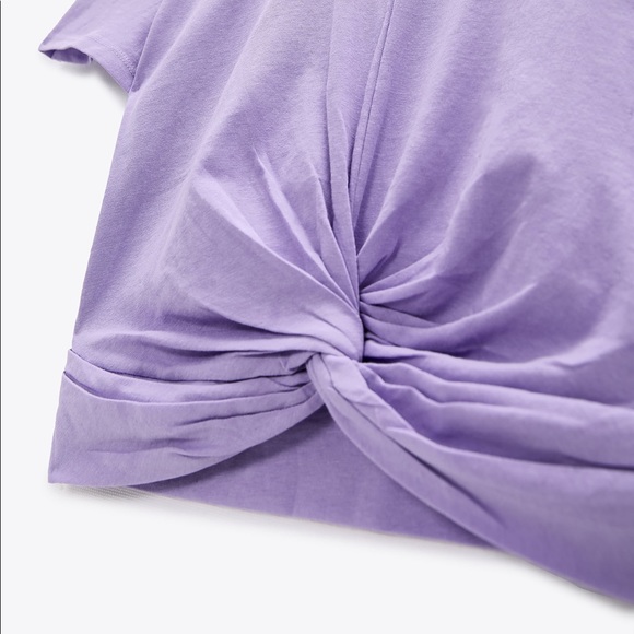 Zara knotted t-shirt in mauve size L - Picture 3 of 8